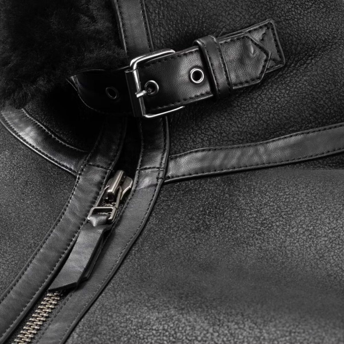 Men's Shearling Bomber Black Leather Jacket