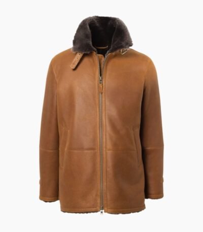 Men's Shearling Bomber Cognac Leather Jacket