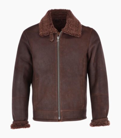 Mens Sheepskin Leather Flying Jacket Brown