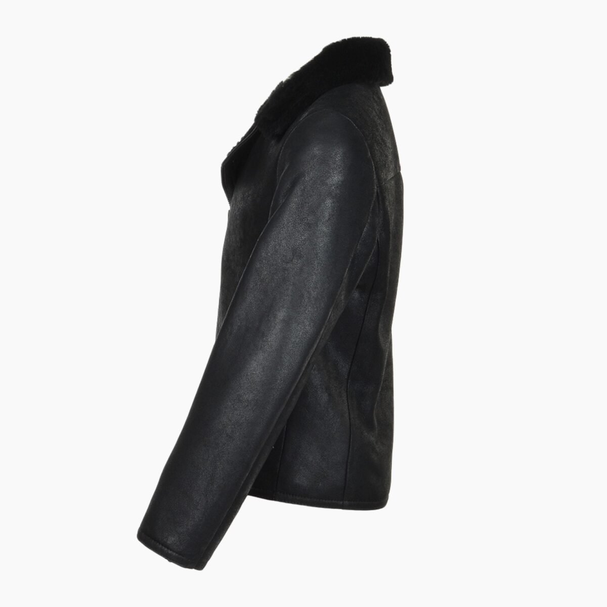 Mens Side Zip Biker Sheepskin Pilot Jacket Black