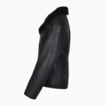 Mens Side Zip Biker Sheepskin Pilot Jacket Black