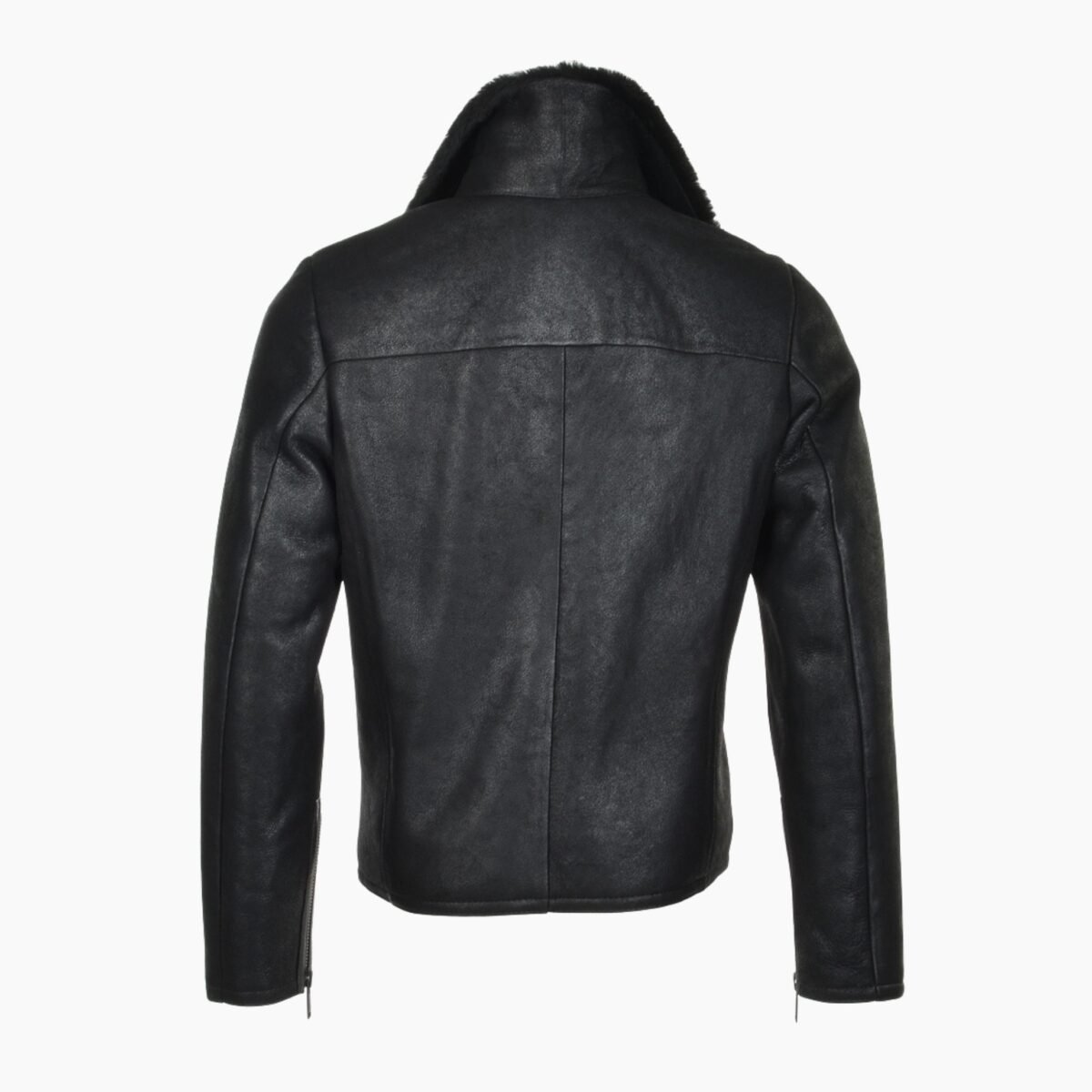 Mens Side Zip Biker Sheepskin Pilot Jacket Black