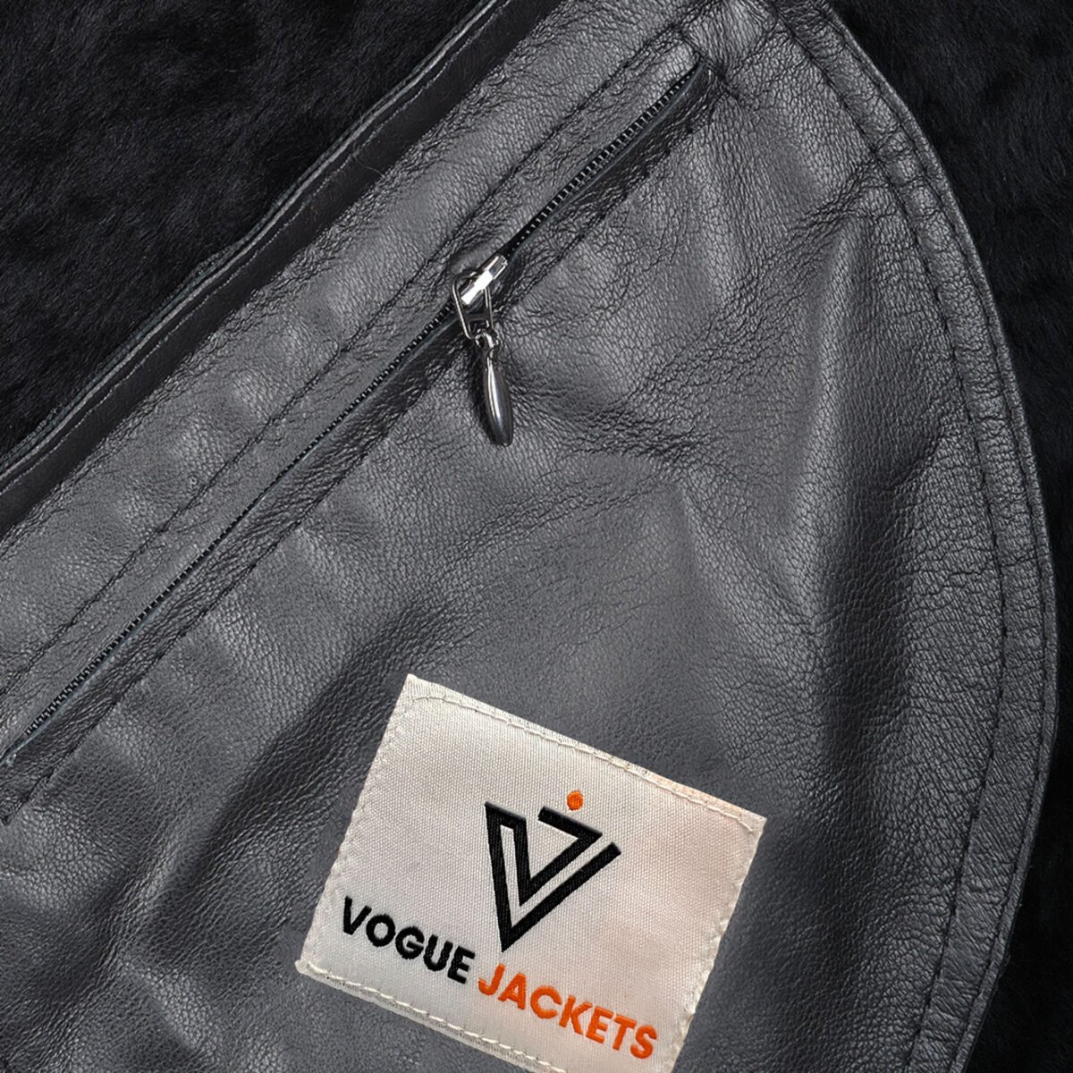 Mens Side Zip Biker Sheepskin Pilot Jacket Black