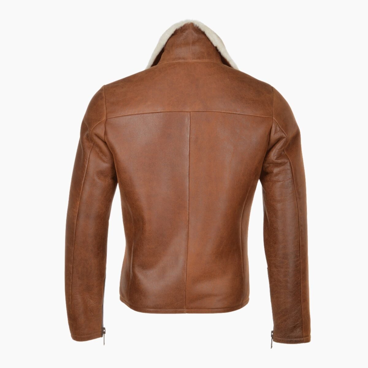 Mens Side Zip Biker Sheepskin Pilot Jacket Tan