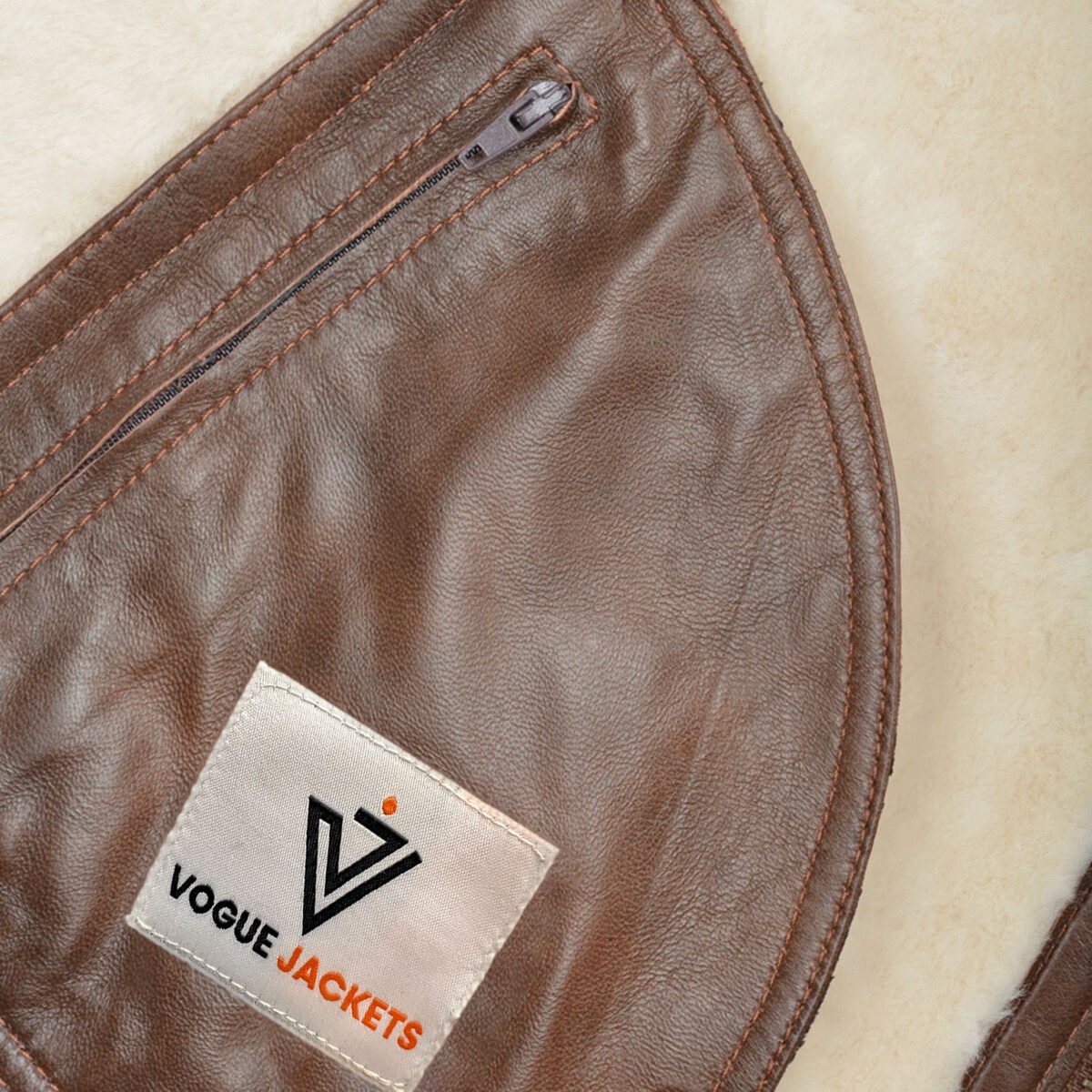 Mens Side Zip Biker Sheepskin Pilot Jacket Tan