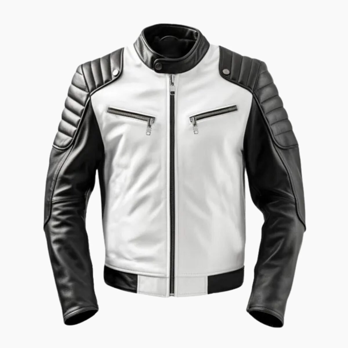 Men's Sportage Black & White Cafe Racer Leather Jacket Men's Sportage Black & White Cafe Racer Leather Jacket