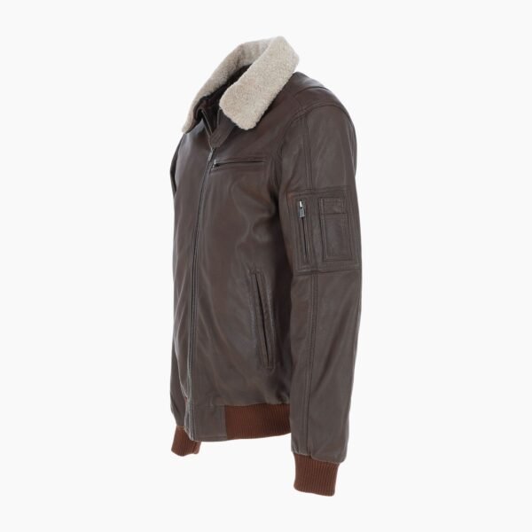 Mens Top Gun Shearling Collar Bomber Leather Jacket Brown
