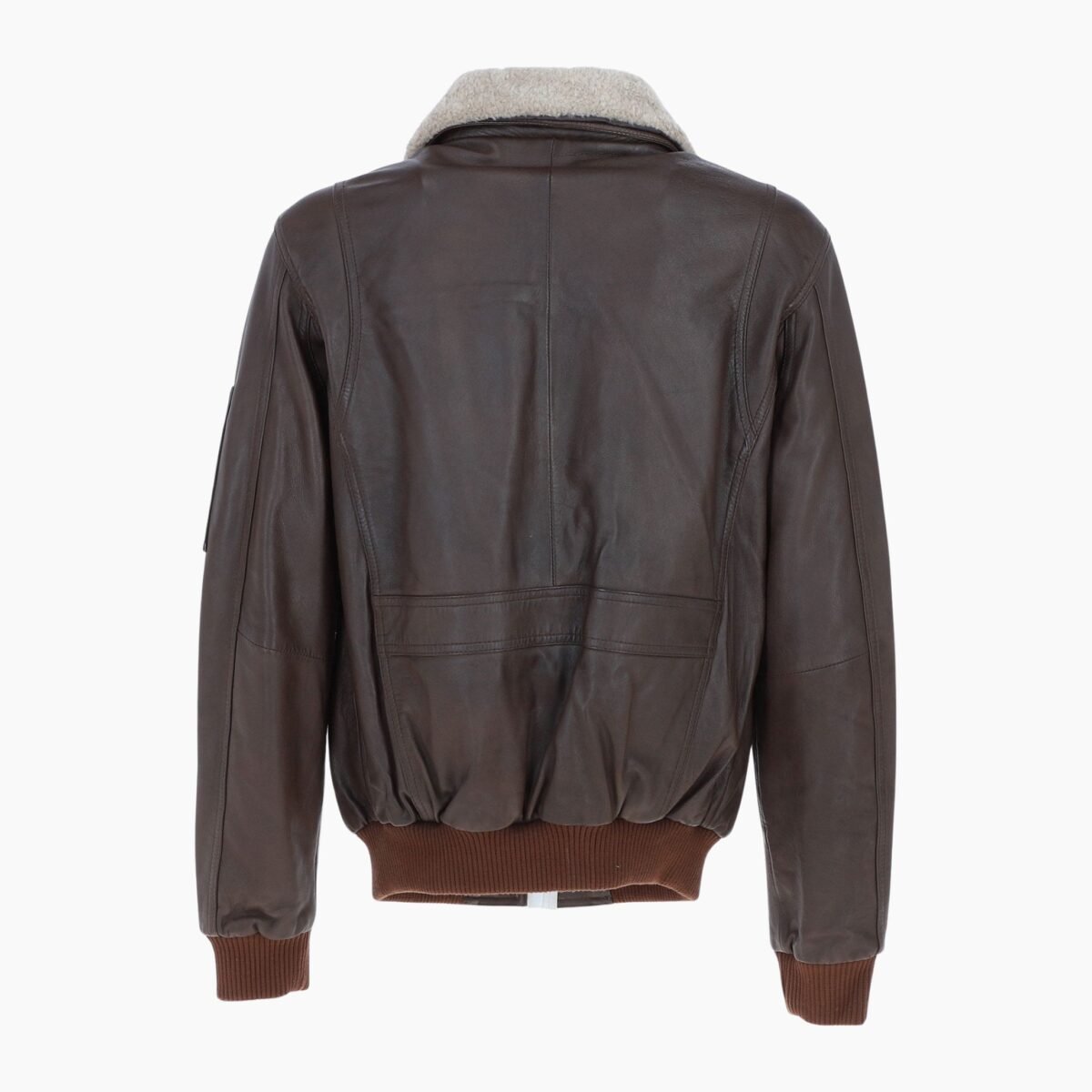 Mens Top Gun Shearling Collar Bomber Leather Jacket Brown