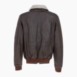 Mens Top Gun Shearling Collar Bomber Leather Jacket Brown