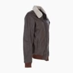 Mens Top Gun Shearling Collar Bomber Leather Jacket Brown