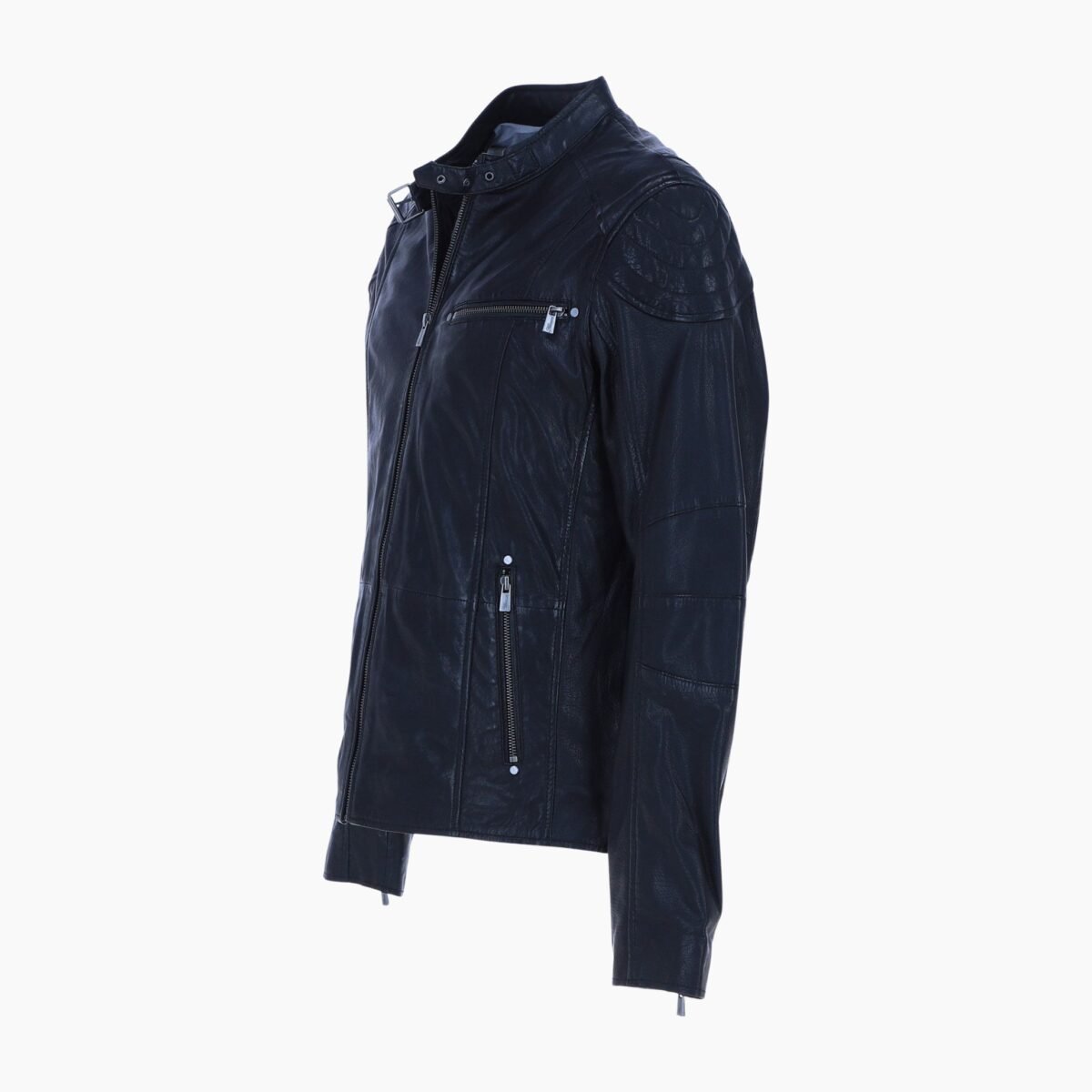 Mens Zip Up Biker Leather Jacket Black