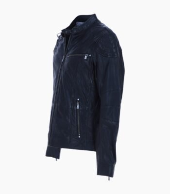 Mens Zip Up Biker Leather Jacket Black