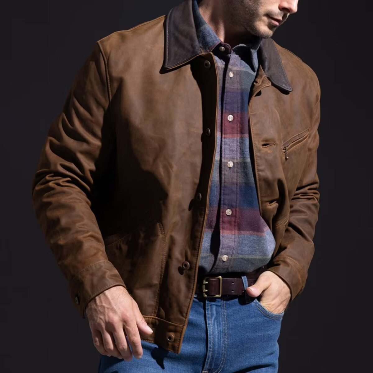 N.Y.C. Vogue Jacket Men's Brown Leather Barn Jacket