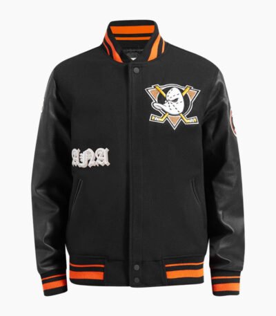 NHL Anaheim Ducks Old English Men's Rib Black Wool Varsity Jacket