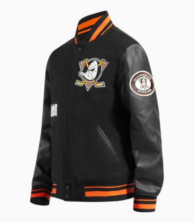NHL Anaheim Ducks Old English Men's Rib Black Wool Varsity Jacket