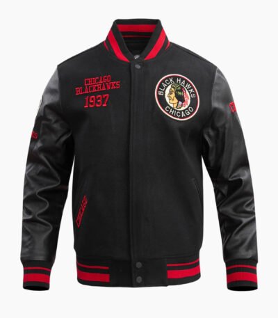 NHL Chicago Black Blackhawks Retro Classic Men's Rib Wool Varsity Jacket