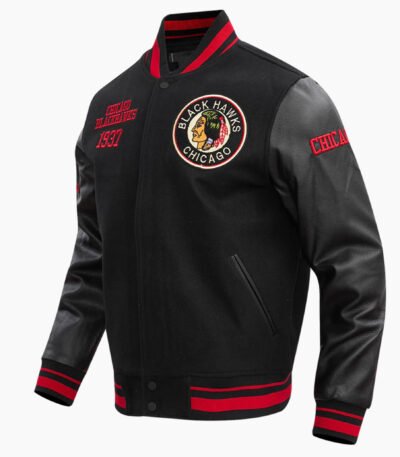 NHL Chicago Black Blackhawks Retro Classic Men's Rib Wool Varsity Jacket