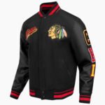 NHL Chicago Black Blackhawks Script Tail Men's Rib Wool Varsity Jacket