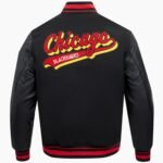 NHL Chicago Black Blackhawks Script Tail Men's Rib Wool Varsity Jacket
