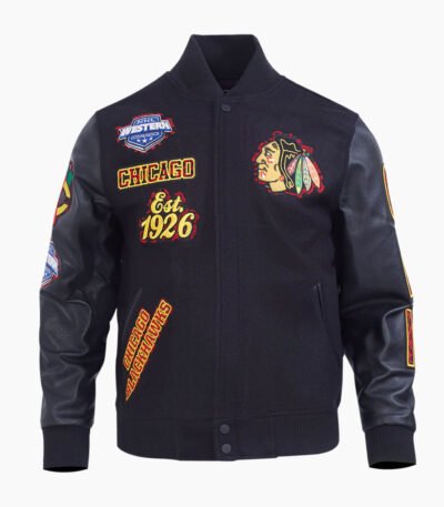 NHL Chicago Blackhawks Animal Print Men's Wool Varsity Jacket