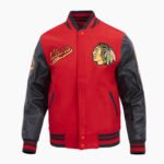NHL Chicago Blackhawks Script Tail Men's Rib Wool Varsity Jacket