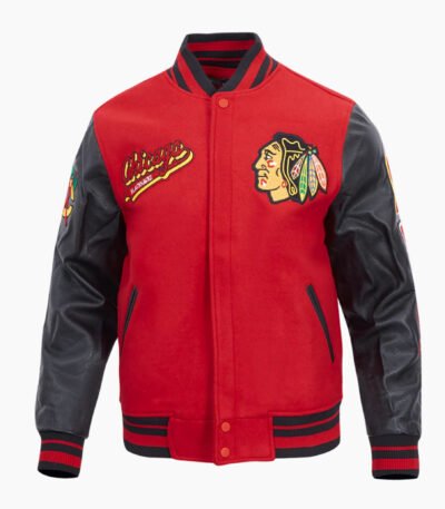 NHL Chicago Blackhawks Script Tail Men's Rib Wool Varsity Jacket