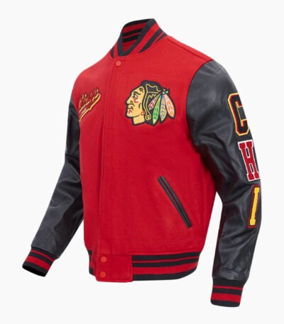NHL Chicago Blackhawks Script Tail Men's Rib Wool Varsity Jacket
