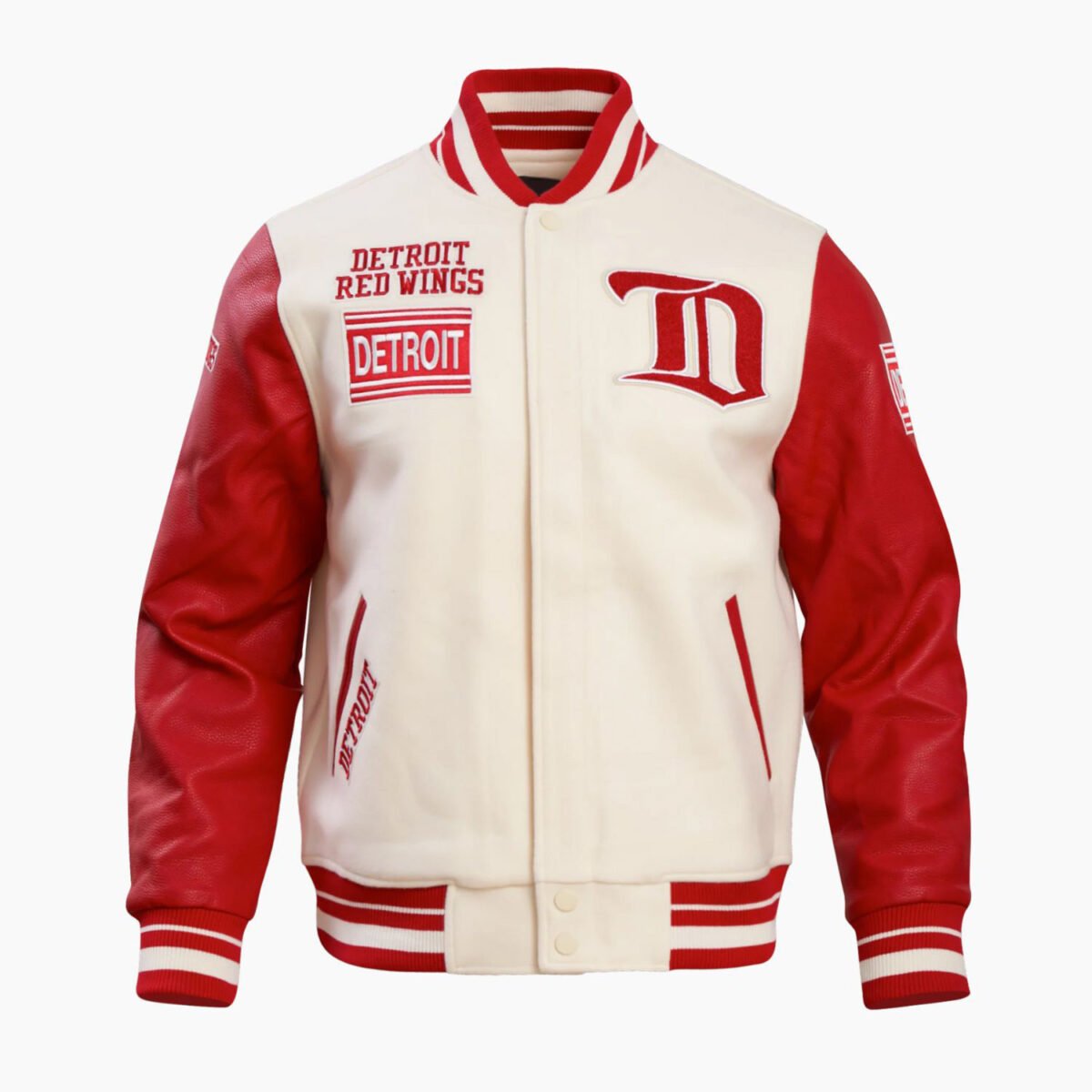 NHL Detroit Eggshell Wings Retro Classic Men's Rib Wool Varsity Jacket NHL Detroit Eggshell Wings Retro Classic Men's Rib Wool Varsity Jacket