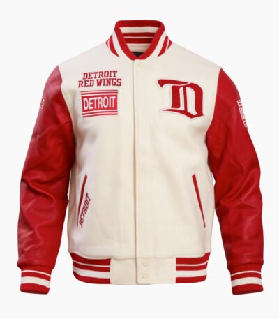 NHL Detroit Eggshell Wings Retro Classic Men's Rib Wool Varsity Jacket