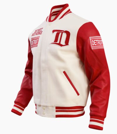 NHL Detroit Eggshell Wings Retro Classic Men's Rib Wool Varsity Jacket