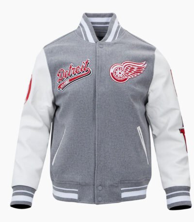 NHL Detroit Grey Wings Script Tail Men's Rib Wool Varsity Jacket