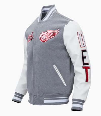 NHL Detroit Grey Wings Script Tail Men's Rib Wool Varsity Jacket