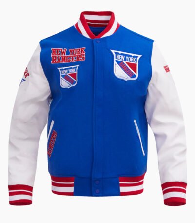 NHL New York Rangers Retro Classic Men's Rib Blue Wool Varsity Jacket