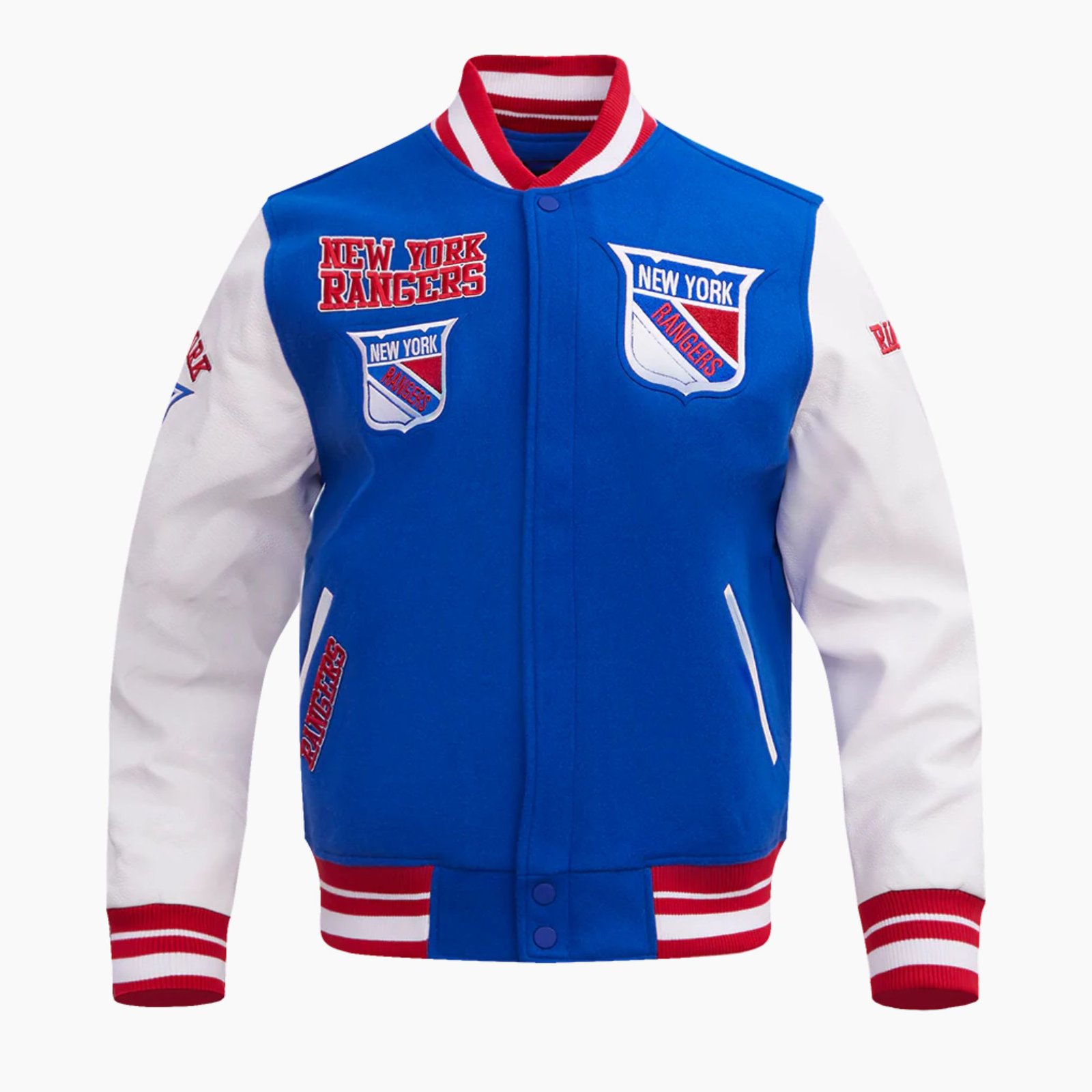 NHL New York Rangers Retro Classic Men's Rib Blue Wool Varsity Jacket NHL New York Rangers Retro Classic Men's Rib Blue Wool Varsity Jacket