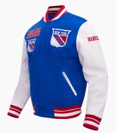 NHL New York Rangers Retro Classic Men's Rib Blue Wool Varsity Jacket