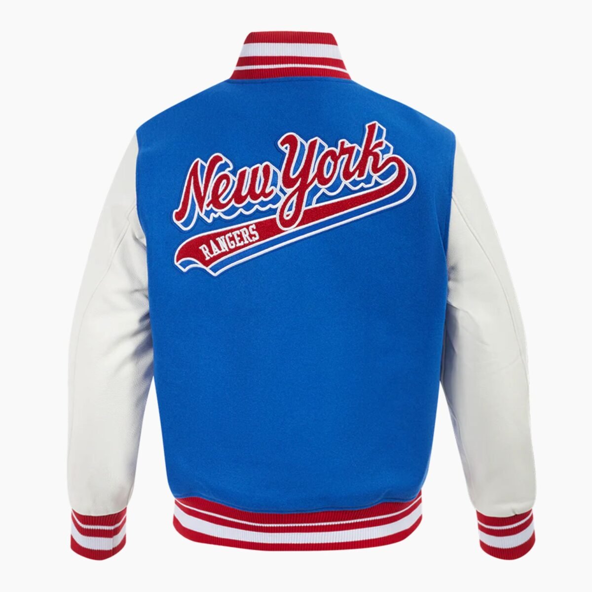 NHL New York Rangers Script Tail Men's Rib Wool Varsity Jacket