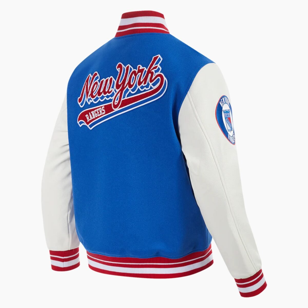 NHL New York Rangers Script Tail Men's Rib Wool Varsity Jacket