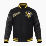NHL Pittsburgh Black Penguins Script Tail Men's Rib Wool Varsity Jacket