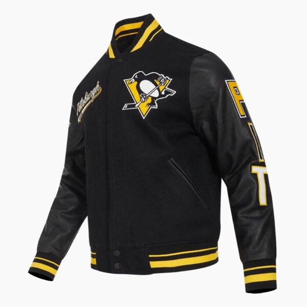NHL Pittsburgh Black Penguins Script Tail Men's Rib Wool Varsity Jacket