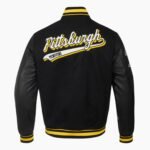 NHL Pittsburgh Black Penguins Script Tail Men's Rib Wool Varsity Jacket