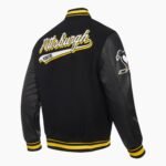 NHL Pittsburgh Black Penguins Script Tail Men's Rib Wool Varsity Jacket