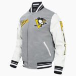 NHL Pittsburgh Grey Penguins Script Tail Men's Rib Wool Varsity Jacket
