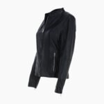 Real Leather Biker Style Jacket with Mandarin Collar Black