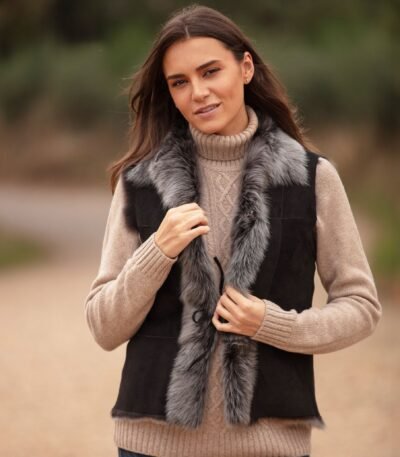 Reversible Toscana Suede Leather Gilet Black