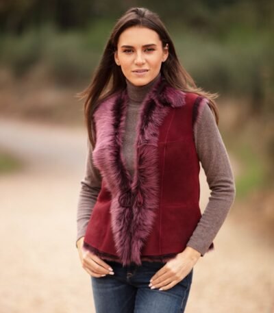 Reversible Toscana Suede Leather Gilet Burgundy