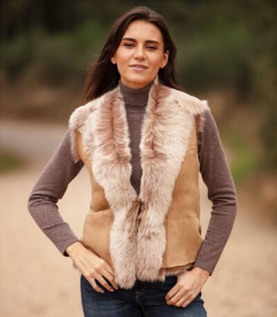 Reversible Toscana Suede Leather Gilet Camel