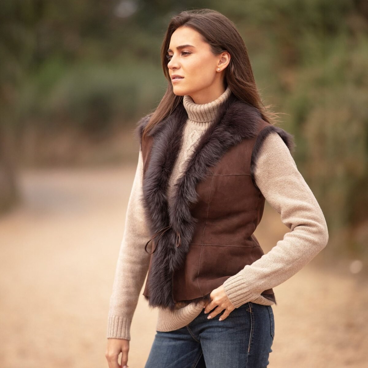 Reversible Toscana Suede Leather Gilet Dark Brown