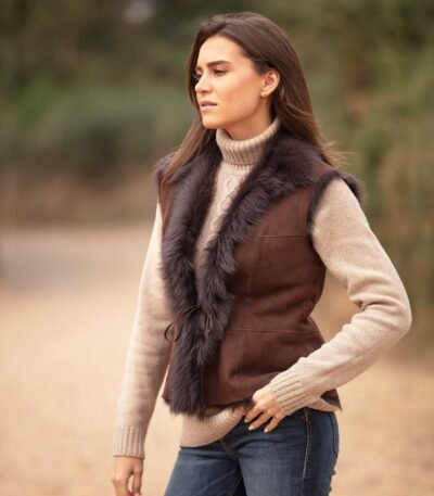 Reversible Toscana Suede Leather Gilet Dark Brown