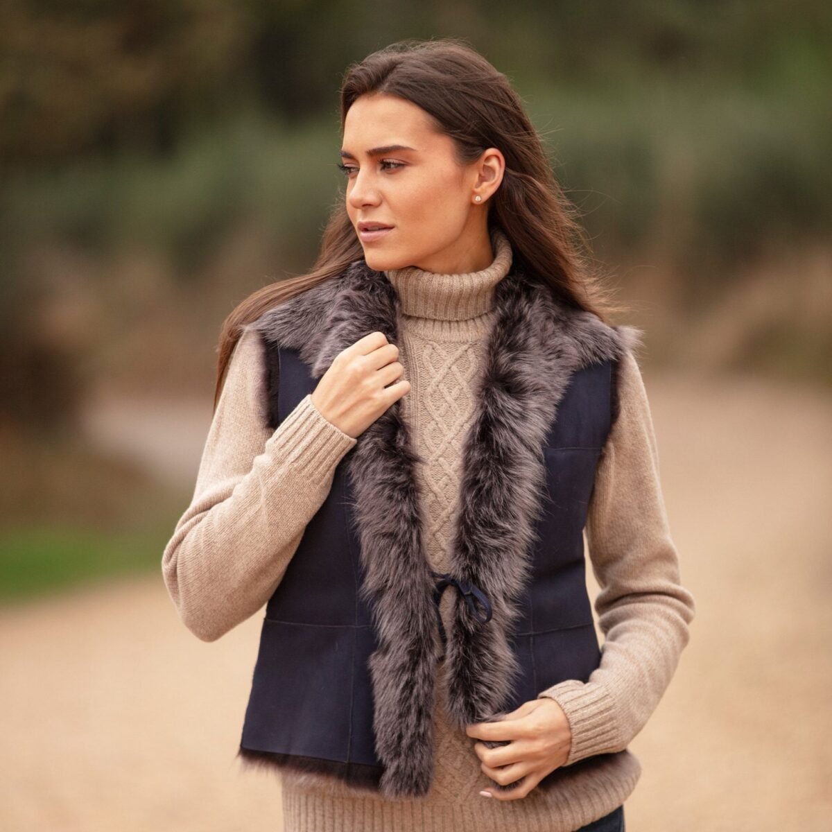 Reversible Toscana Suede Leather Gilet Navy