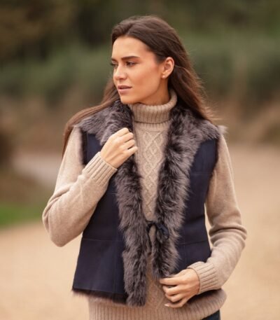 Reversible Toscana Suede Leather Gilet Navy